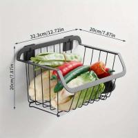 Cesta de acero inoxidable, organizador de iluminación para frutas y drenaje, estante para verduras y especias montado en la pared, utensilios de cocina - details 3