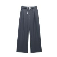 2024 pantalones de mujer pantalones anchos holgados pantalones negros de moda para mujer pantalones casuales de cintura alta otoño mallas acampanadas azules - details 4