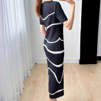 Vestido de Señora con Pliegues Miyake Diseño Japonés Casual Manga Corta Falda Larga Moda de Verano - details 2