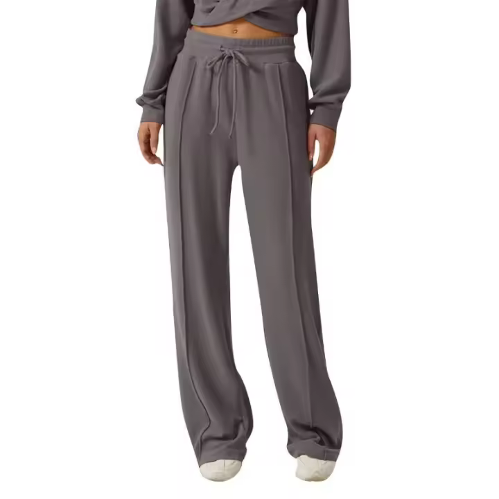 Pantalones de encaje con cintura elástica deportivos informales de pierna ancha para mujer, diseño de color sólido - 1