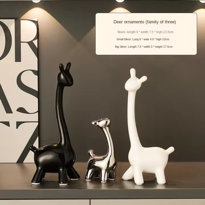 Estatua familiar de jirafa de cerámica de lujo, símbolo de reunión, estatua de jirafa 3D, adornos para habitación, decoración de mesa, 3/4 Uds. - 1