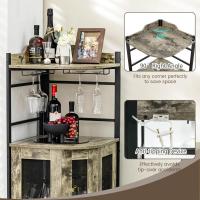 Armario de Esquina con Soporte de Copas, Mueble Bar con Puertas de Malla Metálica, Aparador de Vino con Estante Ajustable, Botellero Esquinero para Cocina, Comedor, 48 x 48 x 130 cm (Marrón) - details 13