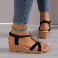 Women Cross Straps Sandals Open Toe Ankle Strap Slingback Wedge Platform Shoes Summer Comfy Boho Shoes - details 3