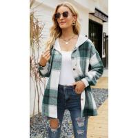 Abrigo de mujer, cárdigan de otoño, abrigo a cuadros, camisa suelta informal con capucha - details 4