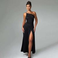 Verano 2024 Nuevo vestido largo ajustado con pliegues en los hombros y vestidos con dobladillo abierto en A para mujer - details 8