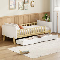 Cuna 90x190 con 2 cajones, cama individual de madera maciza con somier de láminas, blanco - details 10