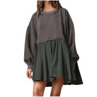 Sudadera informal de otoño con bloques de Color para mujer, Vestido corto holgado de manga larga con cuello redondo, Jersey plisado a la moda, Tops, Vestidos - details 1