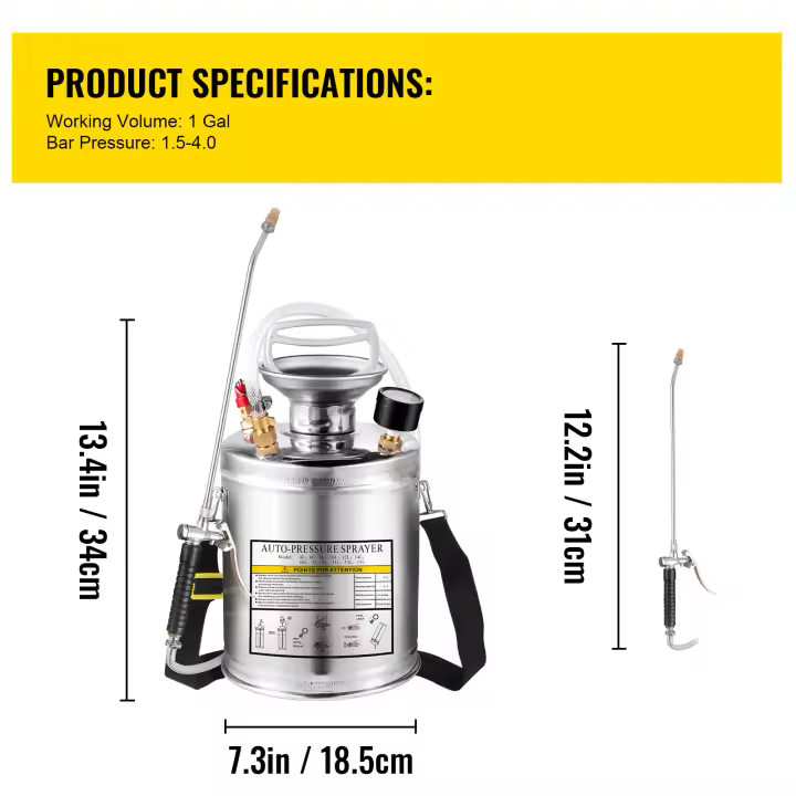 Explore el rociador de acero inoxidable con bomba manual SucceBuy, perfecto para jardinería doméstica y limpieza de suelos - 1