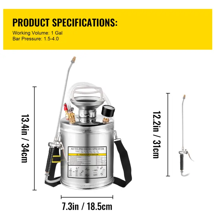 Explore el rociador de acero inoxidable con bomba manual SucceBuy, perfecto para jardinería doméstica y limpieza de suelos - 1
