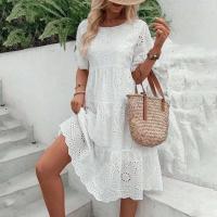 Sencillo e informal, largo, de cintura alta, a la moda, de verano a media pantorrilla, estilo festivo, algodón puro ahuecado, nuevo - details 3