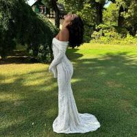 Vestido largo elegante con volantes y borde de encaje para mujer, vestido largo a la moda con cuello redondo y manga acampanada, vestidos largos ajustados para fiesta de verano 2025 - details 30