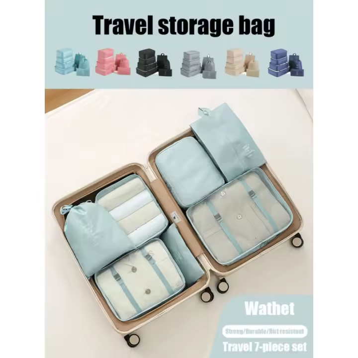 Set de Organizadores de Viaje de 7 Piezas Bolsas de Almacenamiento Impermeables de Gran Capacidad para Ropa Interior, Cosméticos Portátiles, Equipaje de Viaje - 1