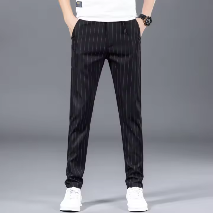 Calidad verano fino Casual a cuadros pequeño occidental largo recto pierna adelgazante pantalones de hombre adolescente - 1