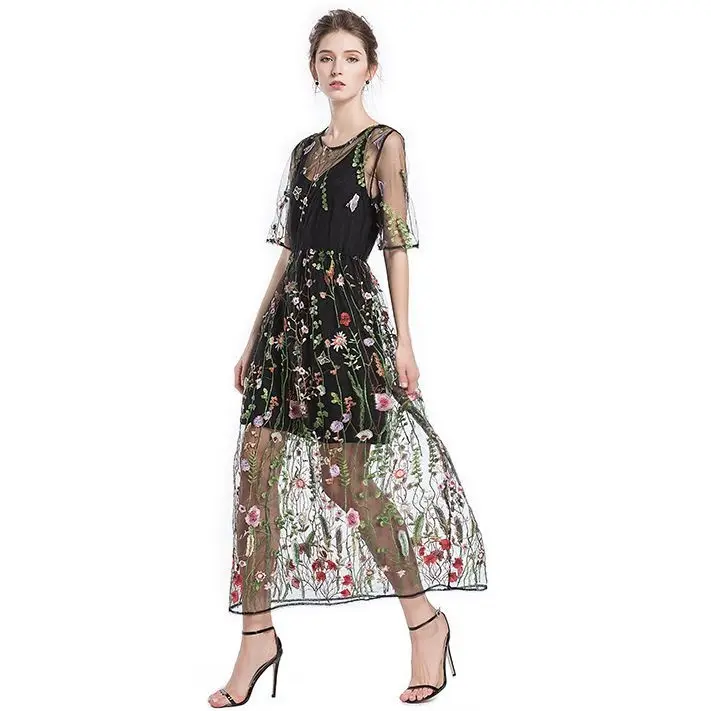 2025 Primavera/Verano nuevo vestido de encaje bordado grande para mujer conjunto de dos piezas de verano para mujer - 1