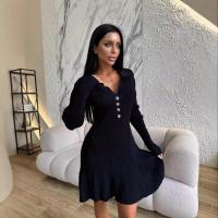 Moda De Las Mujeres Nuevo Cuello De Solapa Manga Larga Pit Strip Vestido De Punto Europa Y América Vestido Delgado - details 6