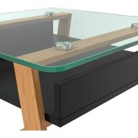 Mesita de Centro Rectangular, de Vidrio y Madera con Bandeja para Revistas, Mesa de Centro Baja para Salón y Oficina - details 24