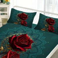 Juego De Sábanas Ajustables De Rosa Gótica 3D, 3 Piezas, Protector De Colchón De Cama Suave, Cómodo - details 5
