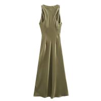 TRAF 2024 vestido Midi de satén fruncido para mujer, vestido largo sin mangas de verano para mujer, vestidos de fiesta elegantes plisados - details 9