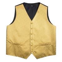Chaleco de seda negro para hombre, conjunto de gemelos y pañuelo con corbata de Jacquard de Cachemira, chaleco Formal de negocios sin mangas con cuello en V - details 10