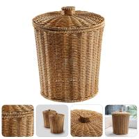 Cubo de basura de mimbre con tapa, cesta tejida redonda para residuos, cesta de almacenamiento - details 5