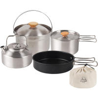 Cocinas de acero inoxidable para exteriores, de 4 piezas juego familiar, portátil, para Picnic, sopa, freír, vaporera, para el hogar - details 9