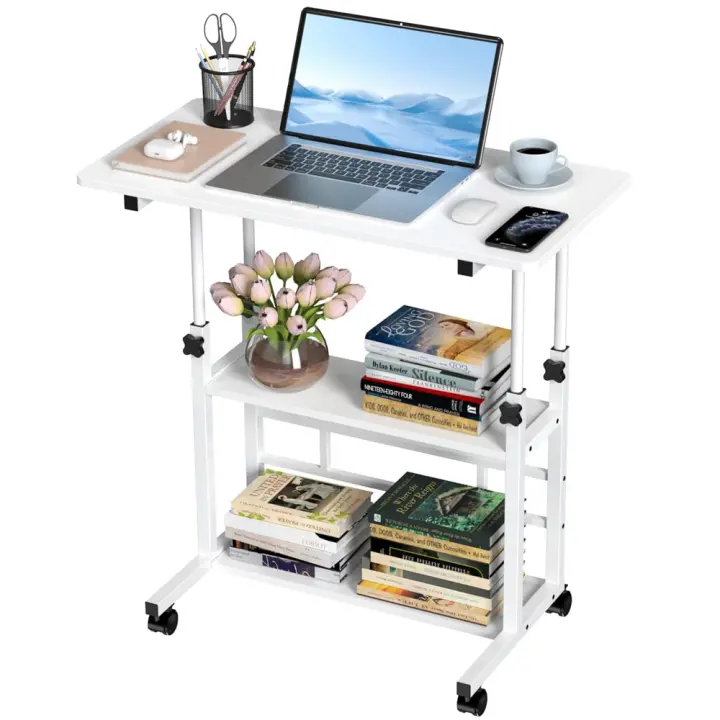 Escritorio móvil para ordenador, mesa lateral ajustable en altura con ruedas, carrito sobre la cama, para la oficina en casa - 1