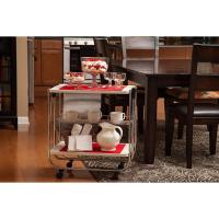 Servicio de cocina, almacenamiento, 2 estantes, 1 cesta de almacenamiento, con ruedas, cocina, sala de estar - Kitchen Wagon CW-005 - Marrón - details 3