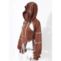 Suéter corto con capucha, pullover de primavera, chaleco de mujer con bloques de color, chaleco hueco, top de calle sin espalda - details 9