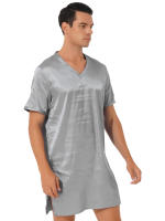 Camisón de satén para hombre y mujer, ropa de dormir de manga corta con cuello en V, ropa de dormir para el hogar, ropa de dormir con abertura lateral, albornoz para dormir - details 32