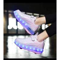 YUNICUS Led Light Boys Girls Shoe USB Charging Black Two Wheels Luminous Sneakers Roller Skate Shoes for Children Kids Led Shoes - details 17