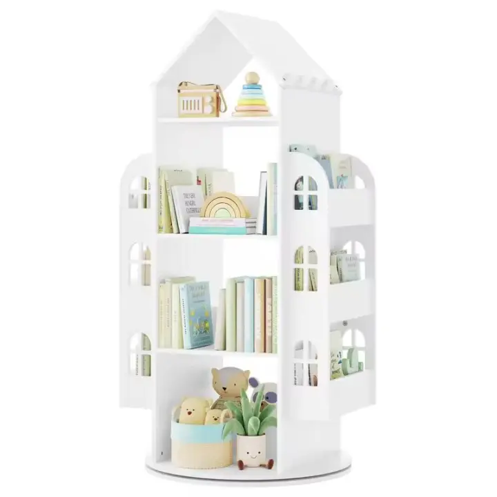 Librería giratoria Librería infantil de madera maciza con estante de pie de 3 niveles Almacenamiento multifuncional para sala de estar Estudio - 1