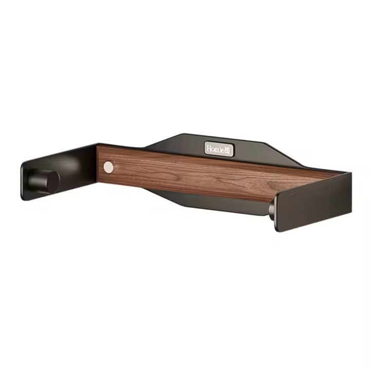 Soporte para pañuelos de nogal montado en la pared, No requiere perforación, soporte para pañuelos ligero de aleación de aluminio de lujo, grueso, conveniente - 1