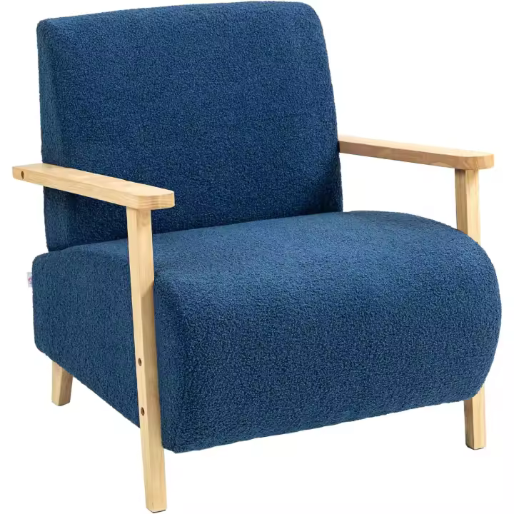 Sofá de 1 plaza tapizado en sofá de salón con acolchado grueso, reposabrazos y patas de madera para dormitorio, sala de estar, color crema. - 1
