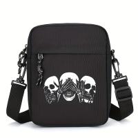 1 bolso cruzado Oxford para hombre, estilo deportivo informal con estampado de calavera, correa ajustable, mochila con múltiples compartimentos, forro de poliéster, cierre de cremallera, bolso de hombro para viajes diarios - details 1