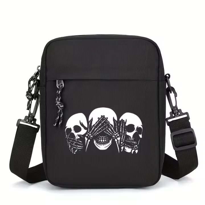 1 bolso cruzado Oxford para hombre, estilo deportivo informal con estampado de calavera, correa ajustable, mochila con múltiples compartimentos, forro de poliéster, cierre de cremallera, bolso de hombro para viajes diarios - 1