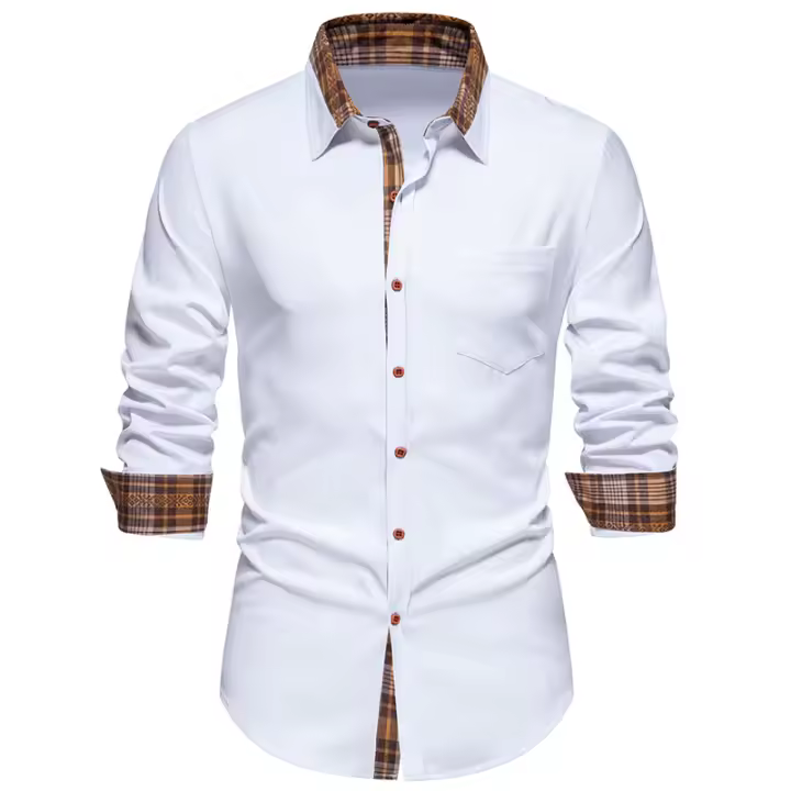 Camisa casual para hombre con diseño a cuadros, manga larga y material de poliéster. - 1