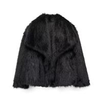 Abrigo de piel sintética para mujer, chaqueta holgada de manga larga con cuello levantado, abrigo grueso de invierno - details 8