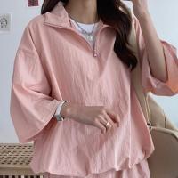 Conjunto de dos piezas de pantalones cortos de manga corta con cremallera y cuello alto para mujer 2025 nuevo conjunto de ropa deportiva casual de moda de verano. - details 16