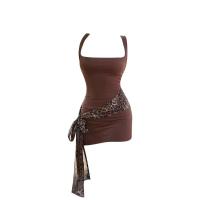 Vestido de tirantes con estampado de leopardo estilo americano para mujer - Nuevo estilo de verano 2024, corte ajustado, ceñido a la cintura, minifalda ajustada elástica - details 1