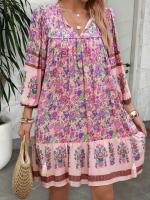 Vestido Corto Chic con Estampado Bohemio Cuello en V, Ajuste Suelto, Viscosa para Mujeres - details 2