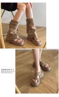 Botas extraíbles de dos usos, botas altas de mujer con punta cuadrada francesa, hebilla de cinturón, pantalones, botas delgadas retro, botas largas y frescas. - details 5