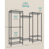 Armario de Ropa de Metal Duradero Estantes Ajustables, Barras para Colgar y Ganchos, Perchero Separable, Negro Tinta LGR431B01 - details 6
