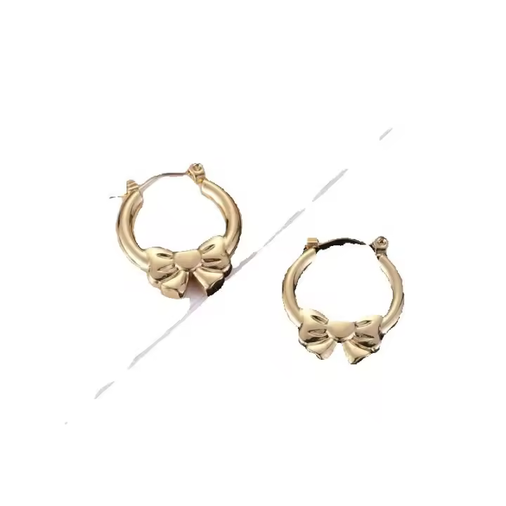 Pendientes de aro con diseño de lazo elegante, lindos y casuales, joyería de piercing de oreja de acero de titanio para mujer, accesorios de moda de uso diario simple para club, fiesta, regalo de Navidad - 1