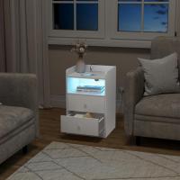 Estación Carga y Luz LED, Mesa Auxiliar con Enchufes, Puertos USB, Mesa Noche Mara con Cajones, 40x35x64 cm, para Dormitorio, Blanca, NTS07ws - details 1