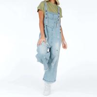 Monos de Denim Barril para Mujeres Pantalones de Cuero Ancho con Bolsillos - details 1