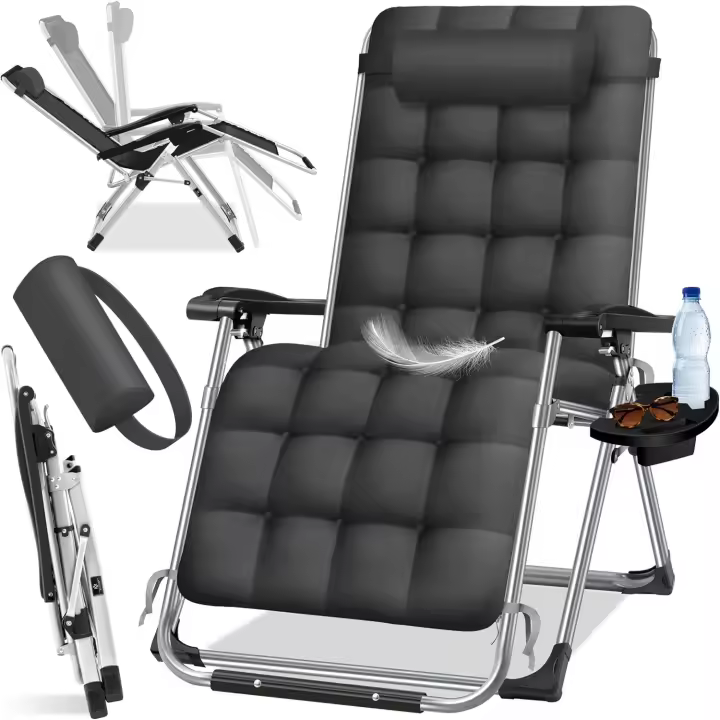 Capacidad de 200 kg, acolchado ergonómico extra ancho, respaldo ajustable, almohada para el cuello y portavasos - 1