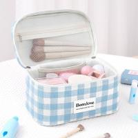 Bolsa de maquillaje a cuadros de gran capacidad, bolsa de aseo de viaje cuadrada de estilo coreano, bolsa de almacenamiento, bolsa de cosméticos de mano para mujer - details 4