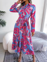 Vestido camisero con cordones para mujer, traje largo con cuello tipo Polo, estampado Floral en contraste, primavera y verano, novedad de 2023 - details 10
