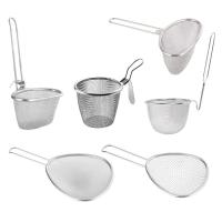 Colador de malla de acero inoxidable 304, cuchara, utensilios de cocina, colador de alimentos plateado, cuchara de fideos coreanos, tamiz de mango largo - details 12