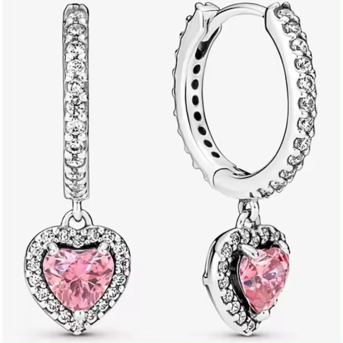 Halo en forma de corazón y anillo de plata con pendientes, brillante 291445   C01 - 1